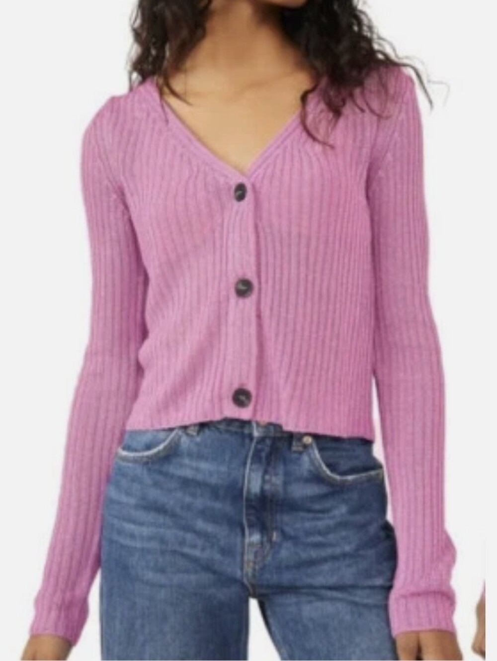 Free People Game On Ribbed Knit Cardigan In Butterfly Bush Size Medium